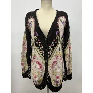 Vintage 80s 90s Jennifer Reed Floral Cardigan Womens Small Retro Ramie/Cotton